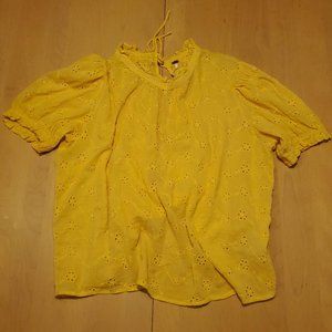 Free People yellow eyelet tie-back puff sleeve blouse
